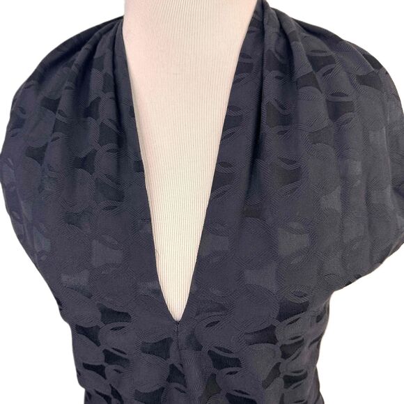 Chaiken Dark Navy Short Puff Sleeves Patterned Casino Wrap Halter Top Size 6 - Picture 2 of 9